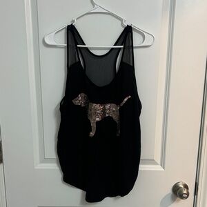 Victoria's Secret Black Tank Top with Sequin Dog Design